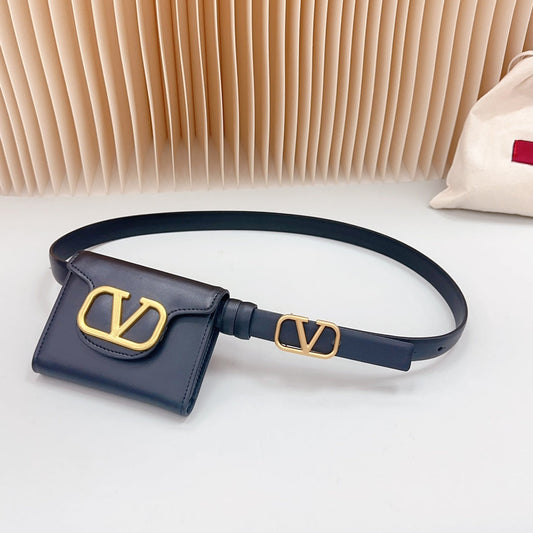 valenti belt 20mm mini pouch black calfskin gold buckle