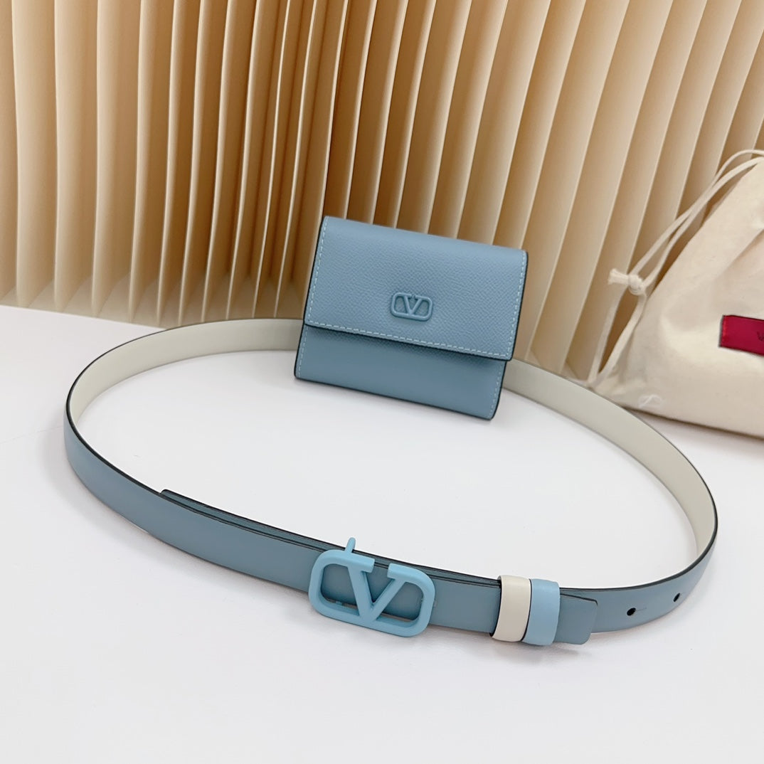 valenti sky blue 20mm belt with mini calfskin bag