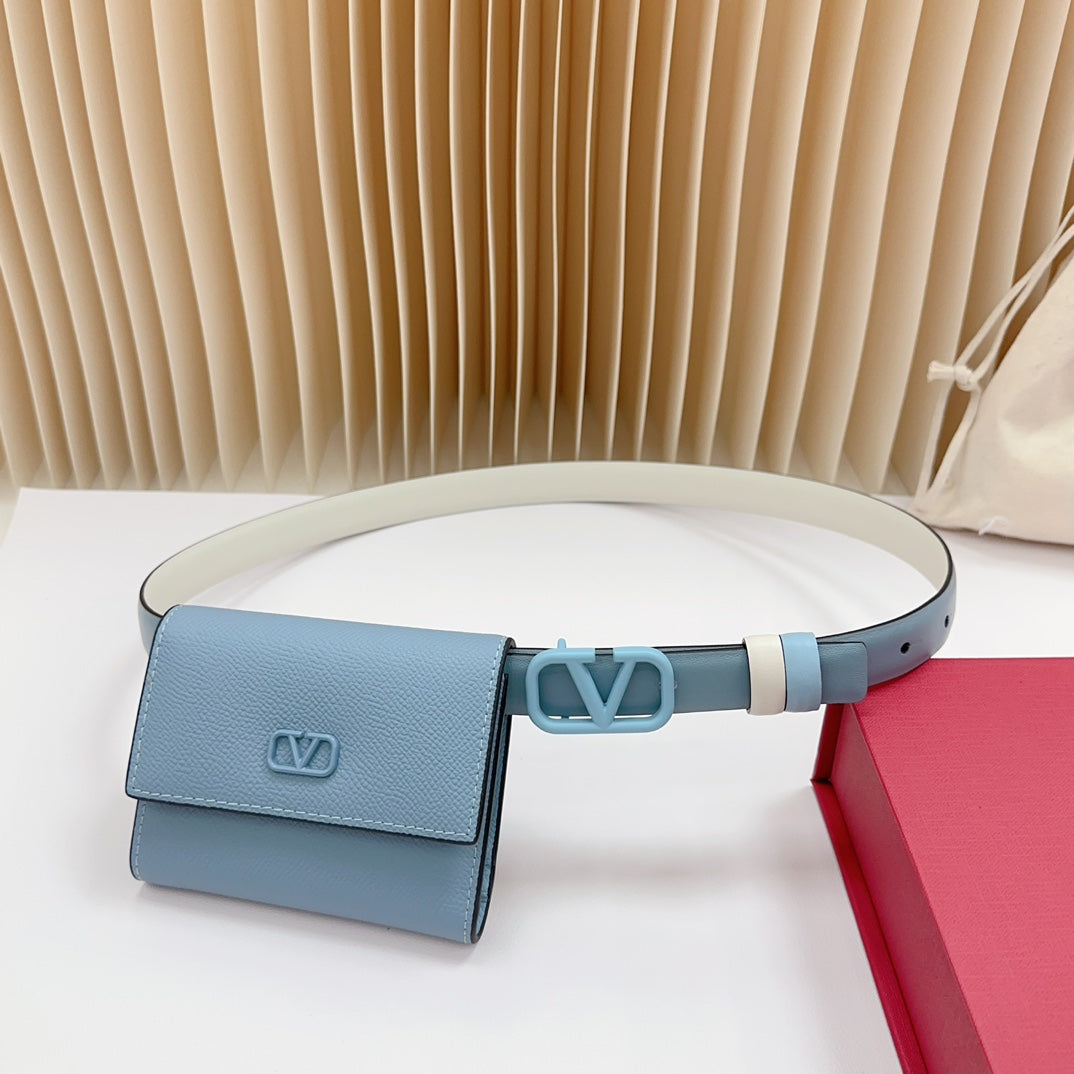 valenti sky blue 20mm belt with mini calfskin bag