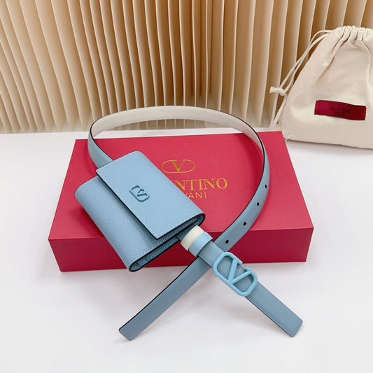 valenti sky blue 20mm belt with mini calfskin bag