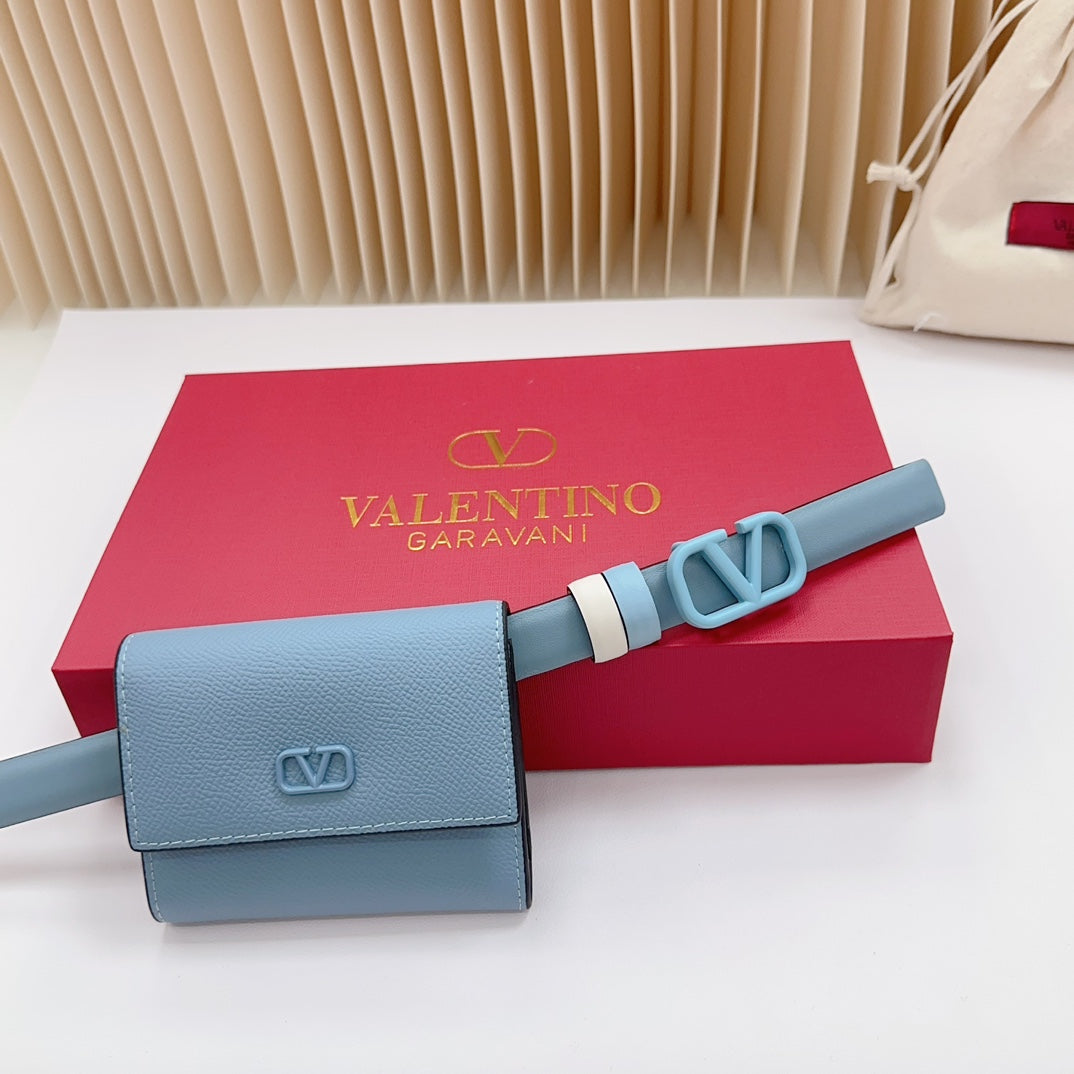 valenti sky blue 20mm belt with mini calfskin bag