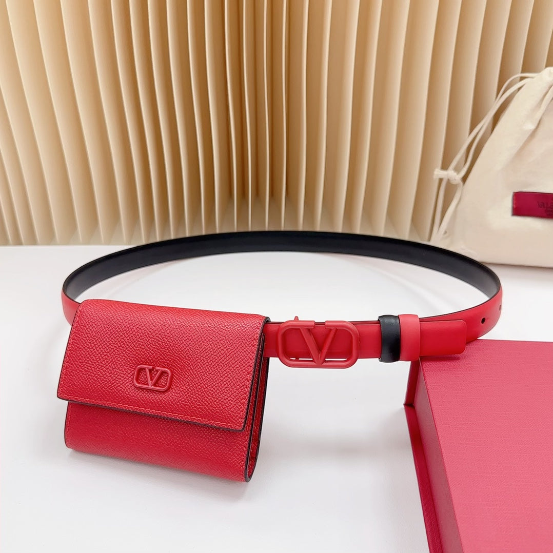 valenti red 20mm belt with mini calfskin bag