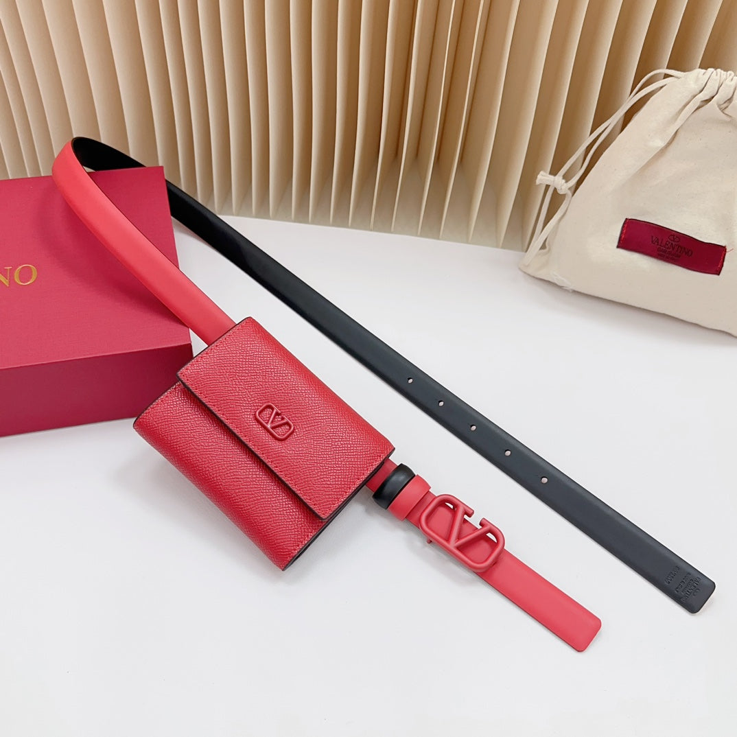 valenti red 20mm belt with mini calfskin bag