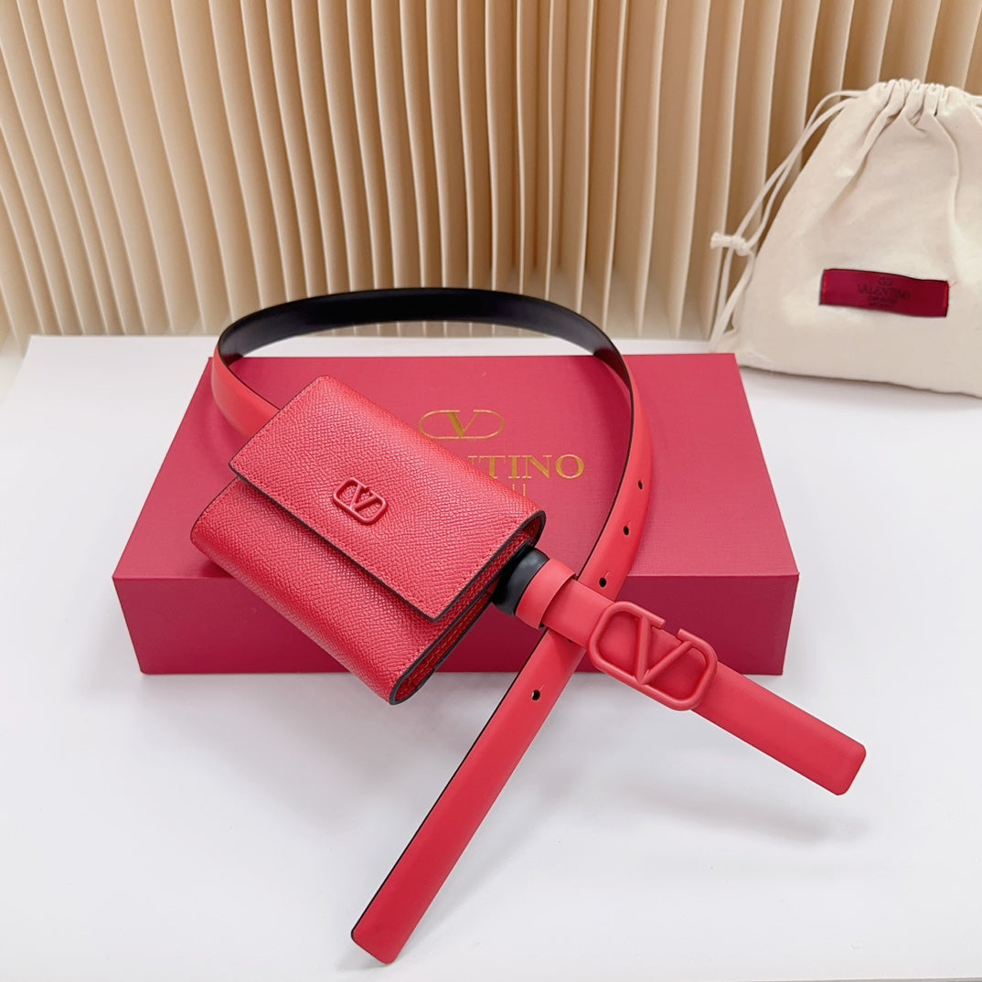 valenti red 20mm belt with mini calfskin bag