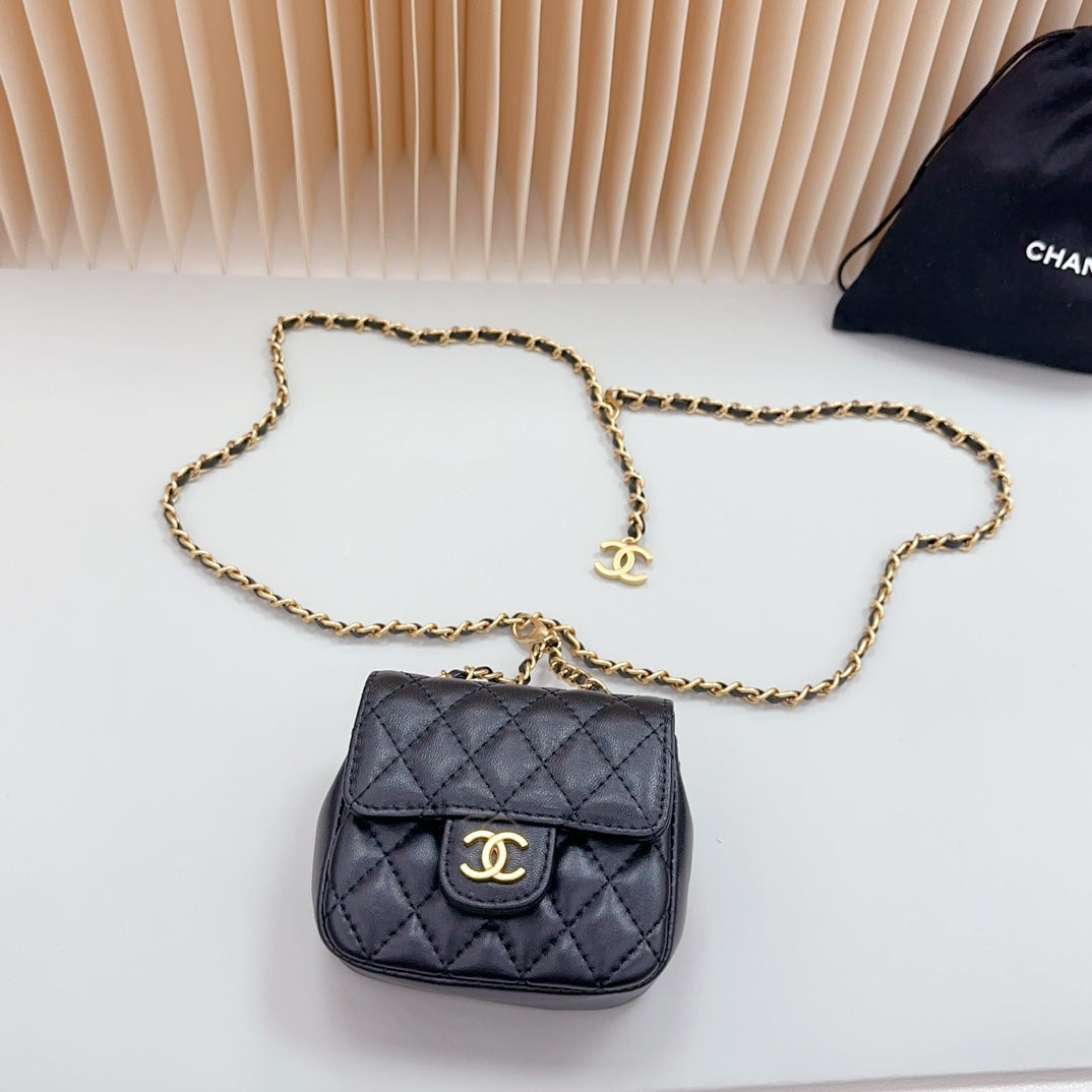 cc chain belt black quilted lambskin bag