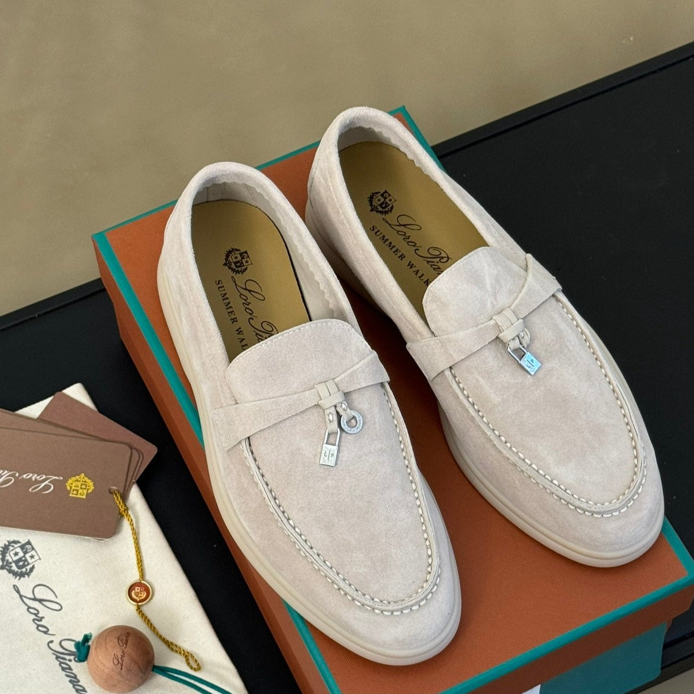 summer charm walk loafer powder pearl suede