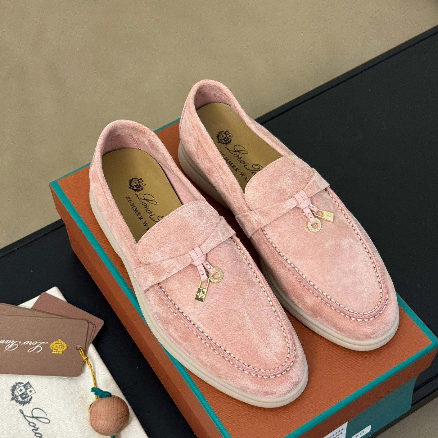 summer charm walk loafer tea rose suede