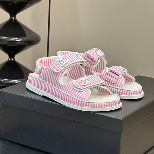 cc dad sandal striped pink white fabric calfksin