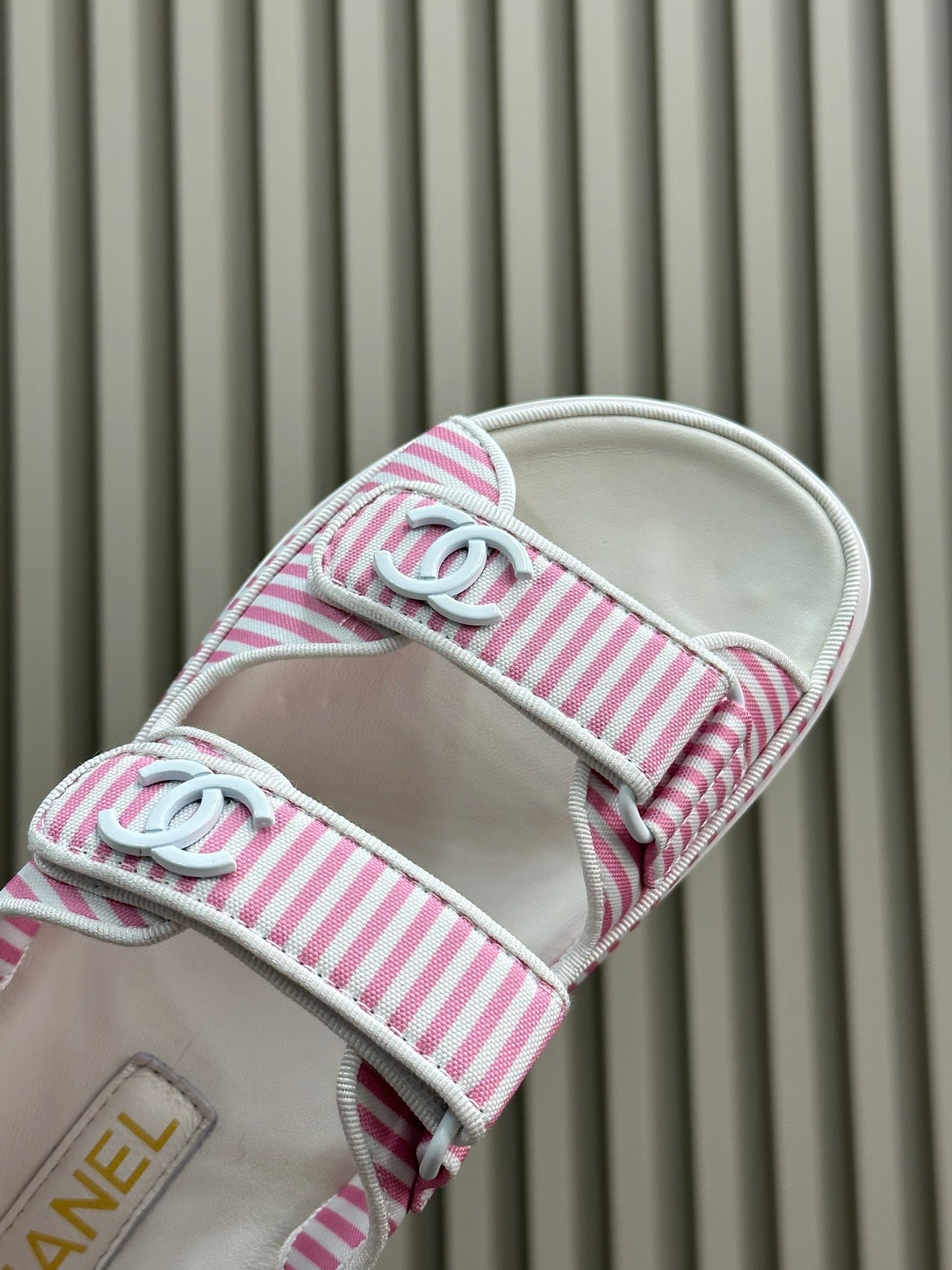 cc dad sandal striped pink white fabric calfksin