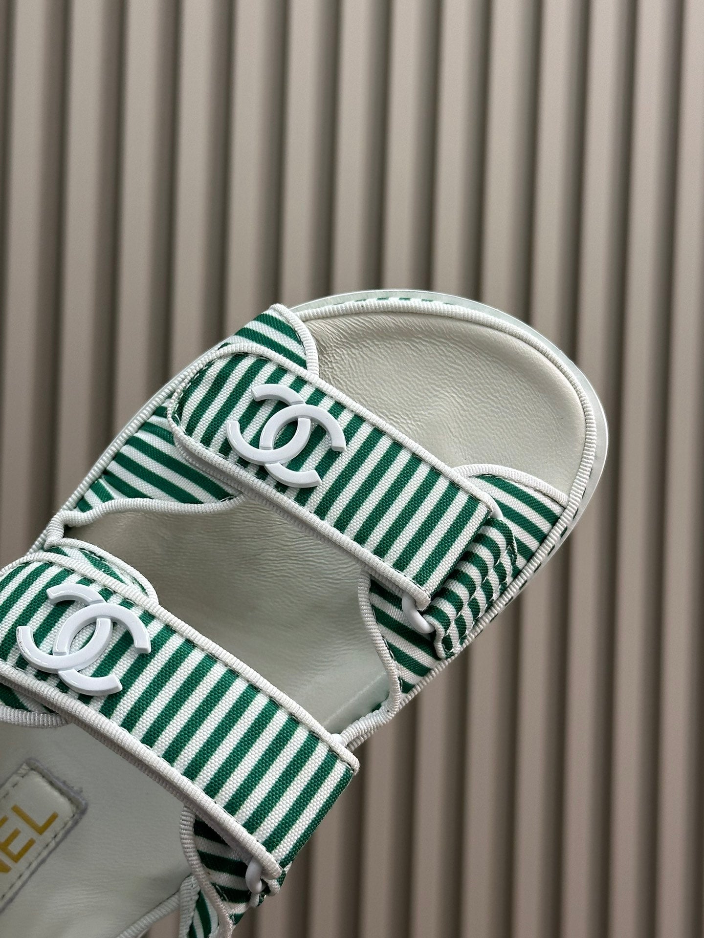 cc dad sandal striped green white fabric calfskin