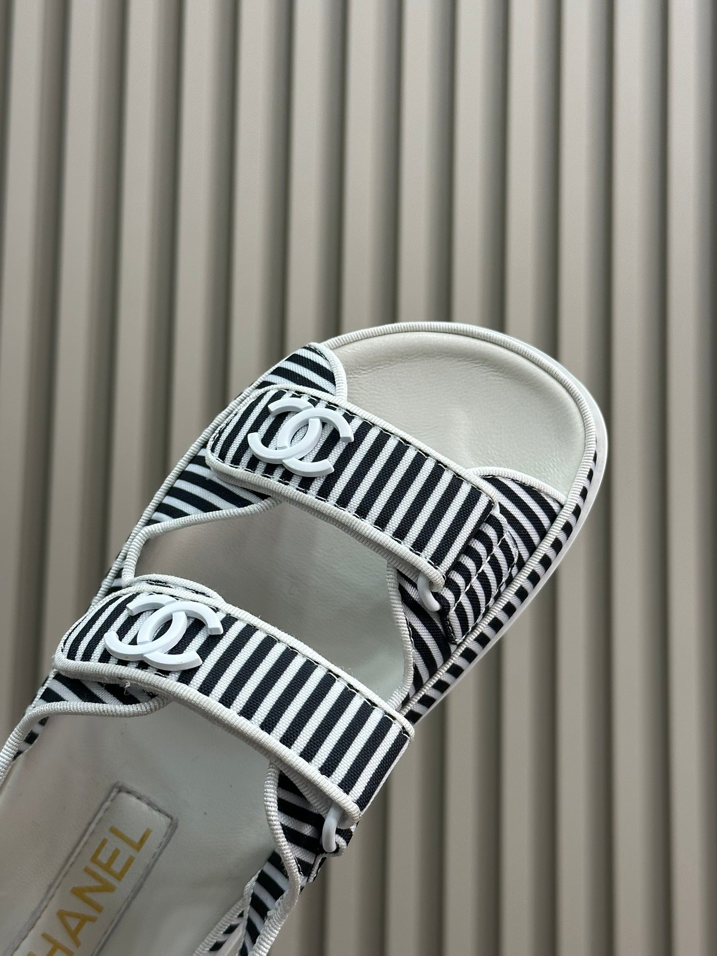 cc dad sandal striped black white fabric calfskin