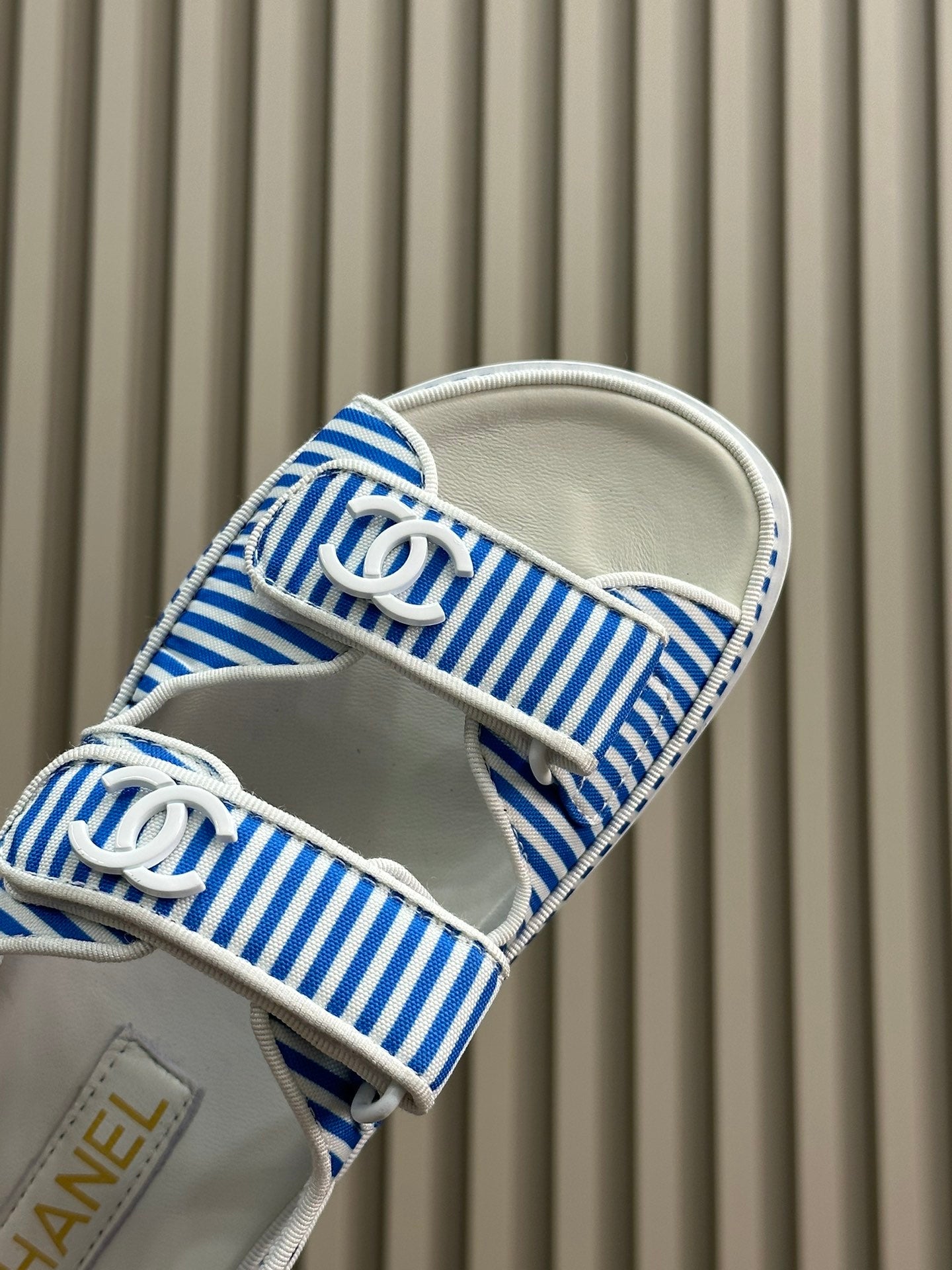 cc dad sandal striped ocean blue white fabric calfskin