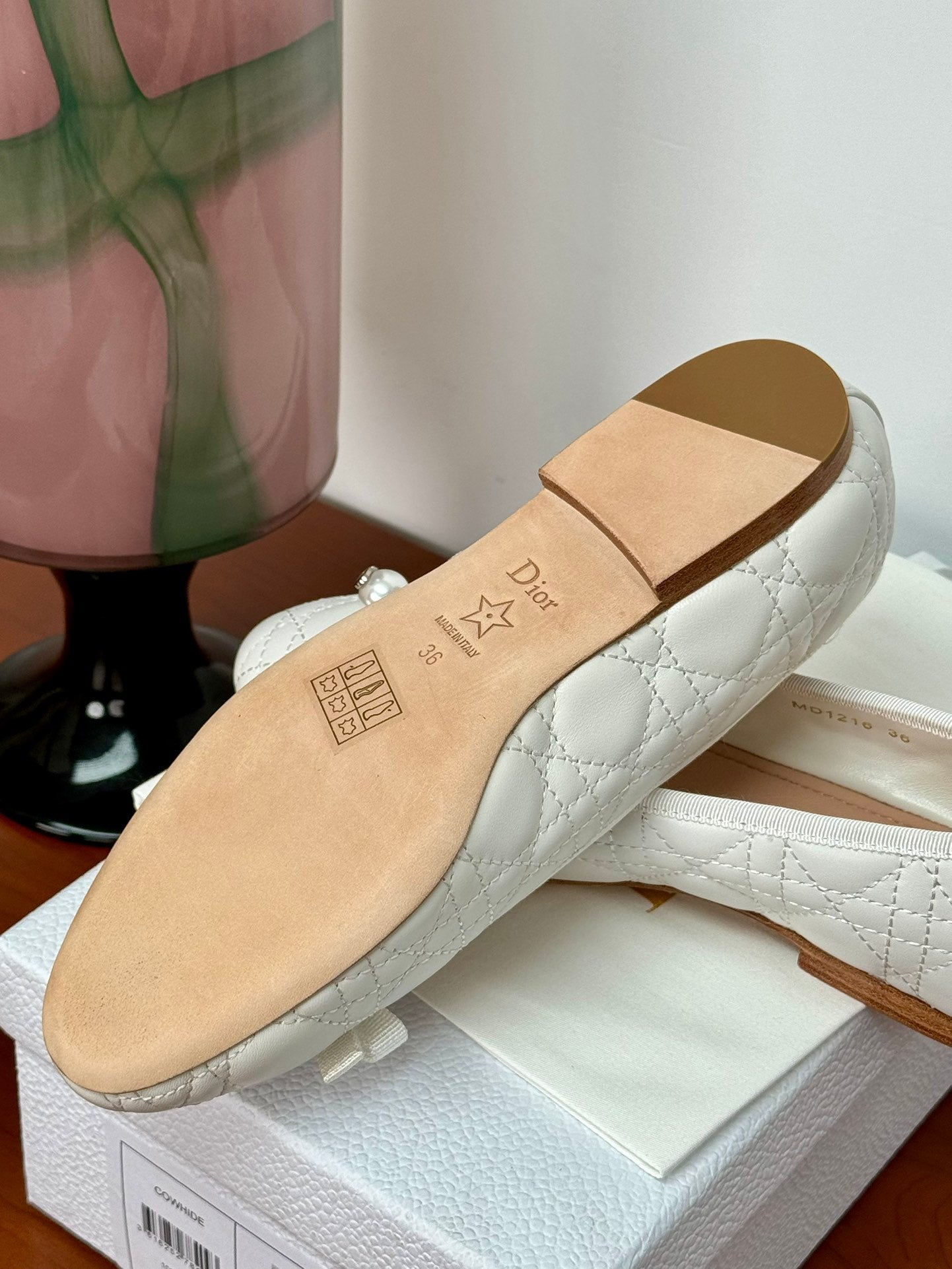 cd ballet flat white lambskin mop front