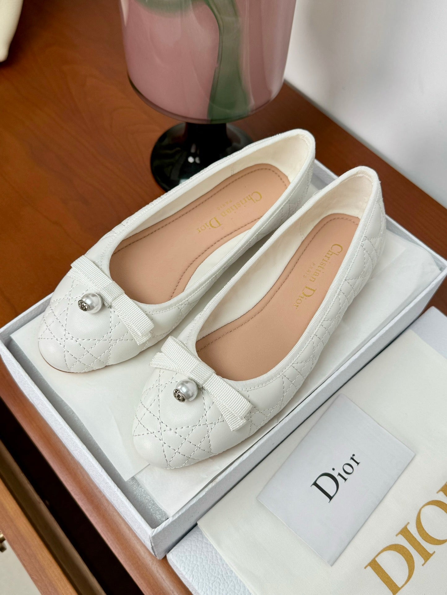 cd ballet flat white lambskin mop front