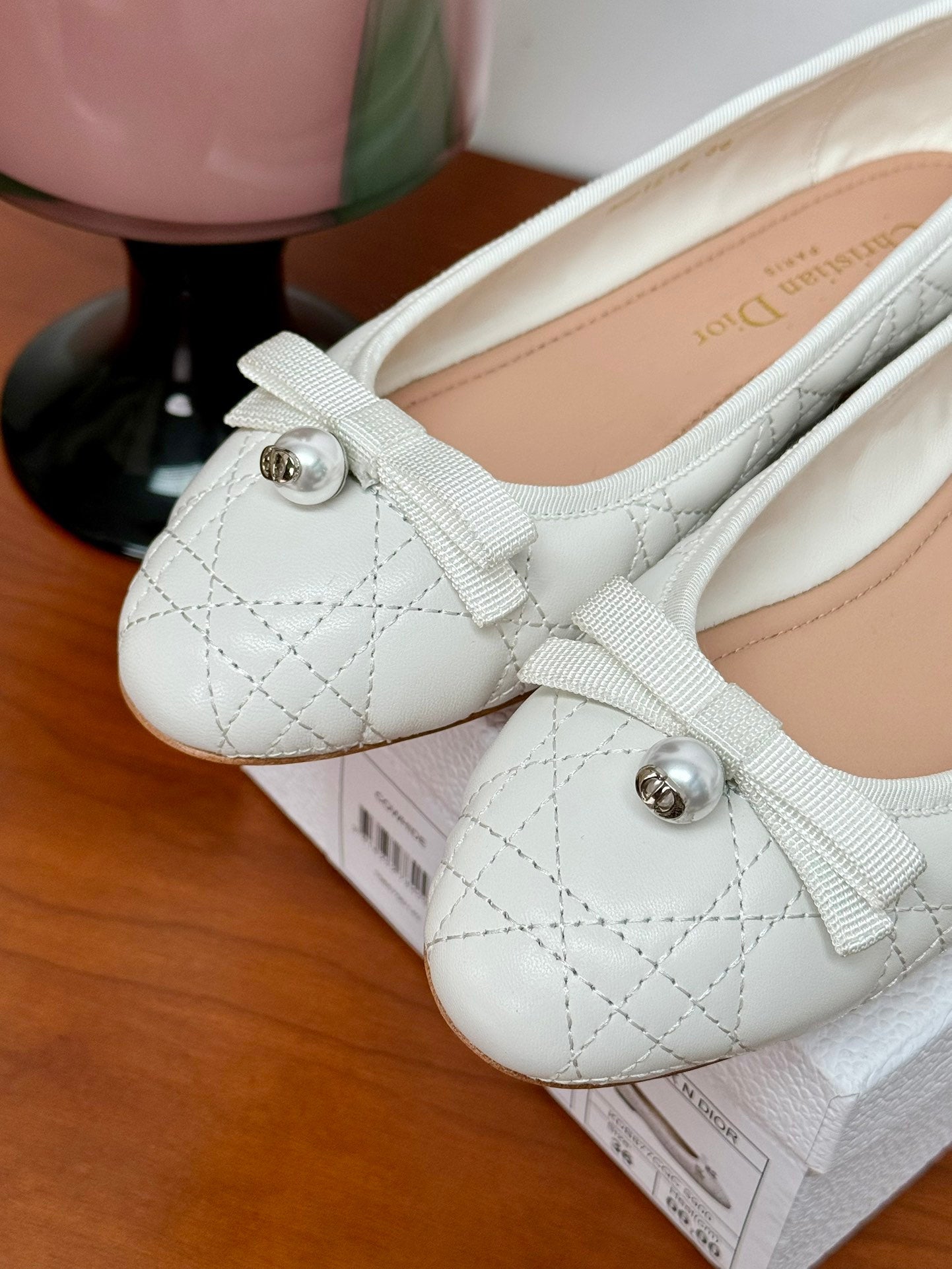 cd ballet flat white lambskin mop front