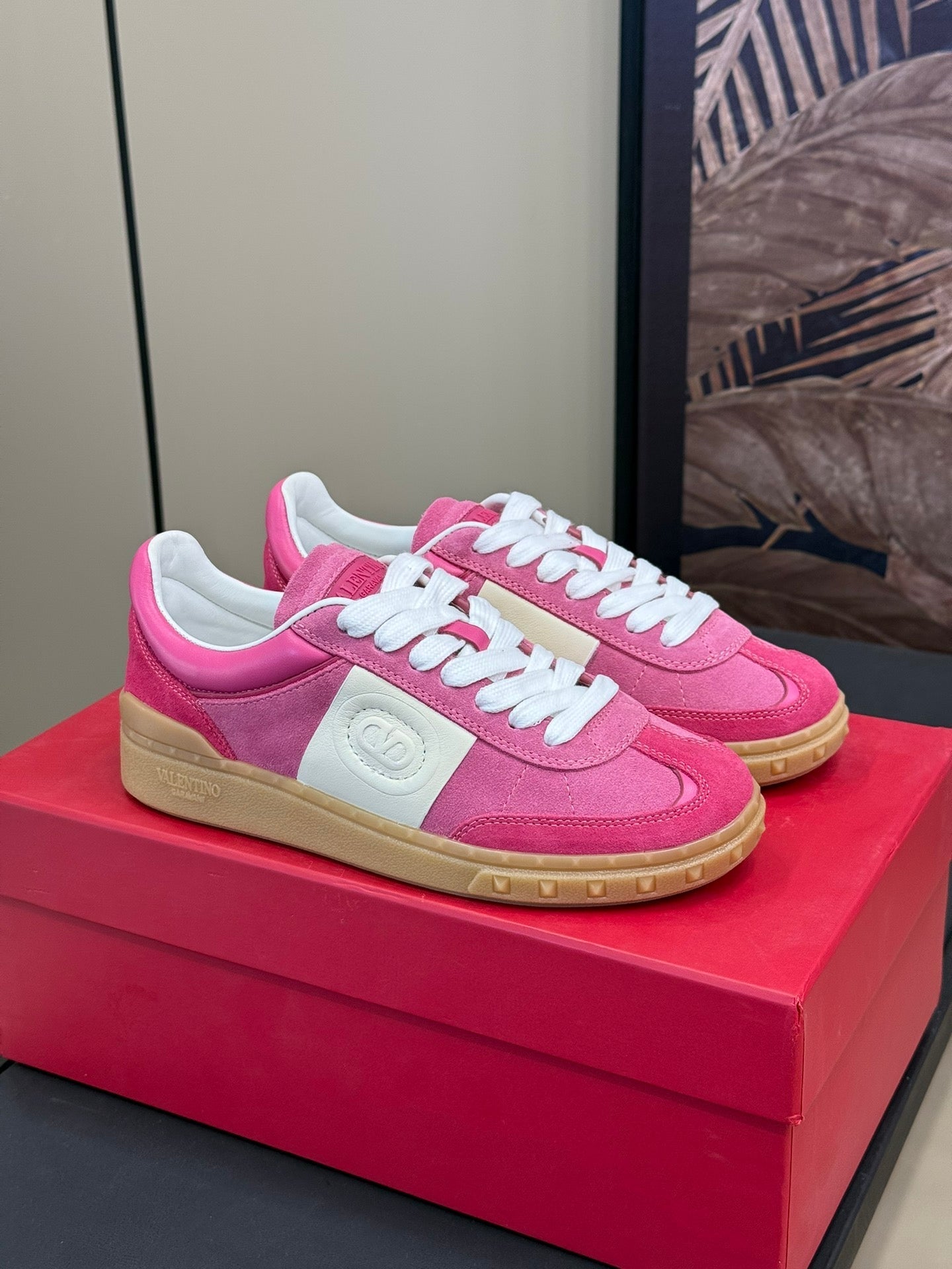 Upvillage Trainer In Dark Pink Mix Pink Suede With Laminated Calfskin  992729