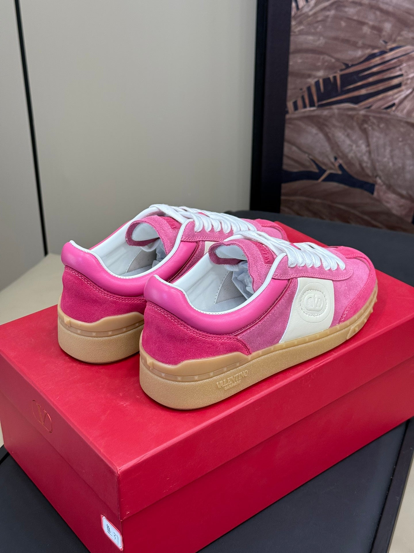 Upvillage Trainer In Dark Pink Mix Pink Suede With Laminated Calfskin  992729