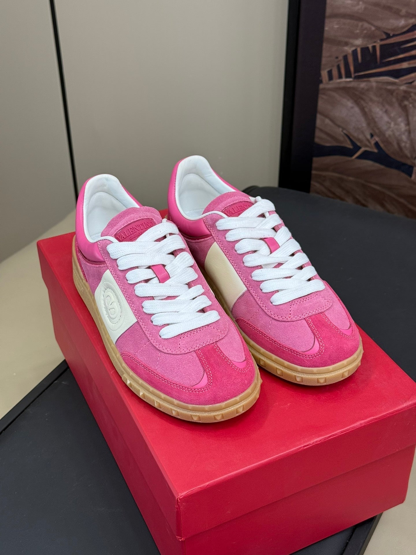 Upvillage Trainer In Dark Pink Mix Pink Suede With Laminated Calfskin  992729