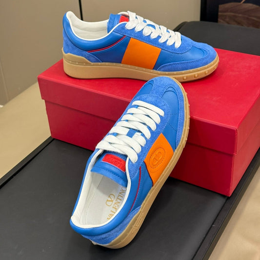 Upvillage Trainer In Blue Mix Orange  Suede With Laminated Calfskin  992730