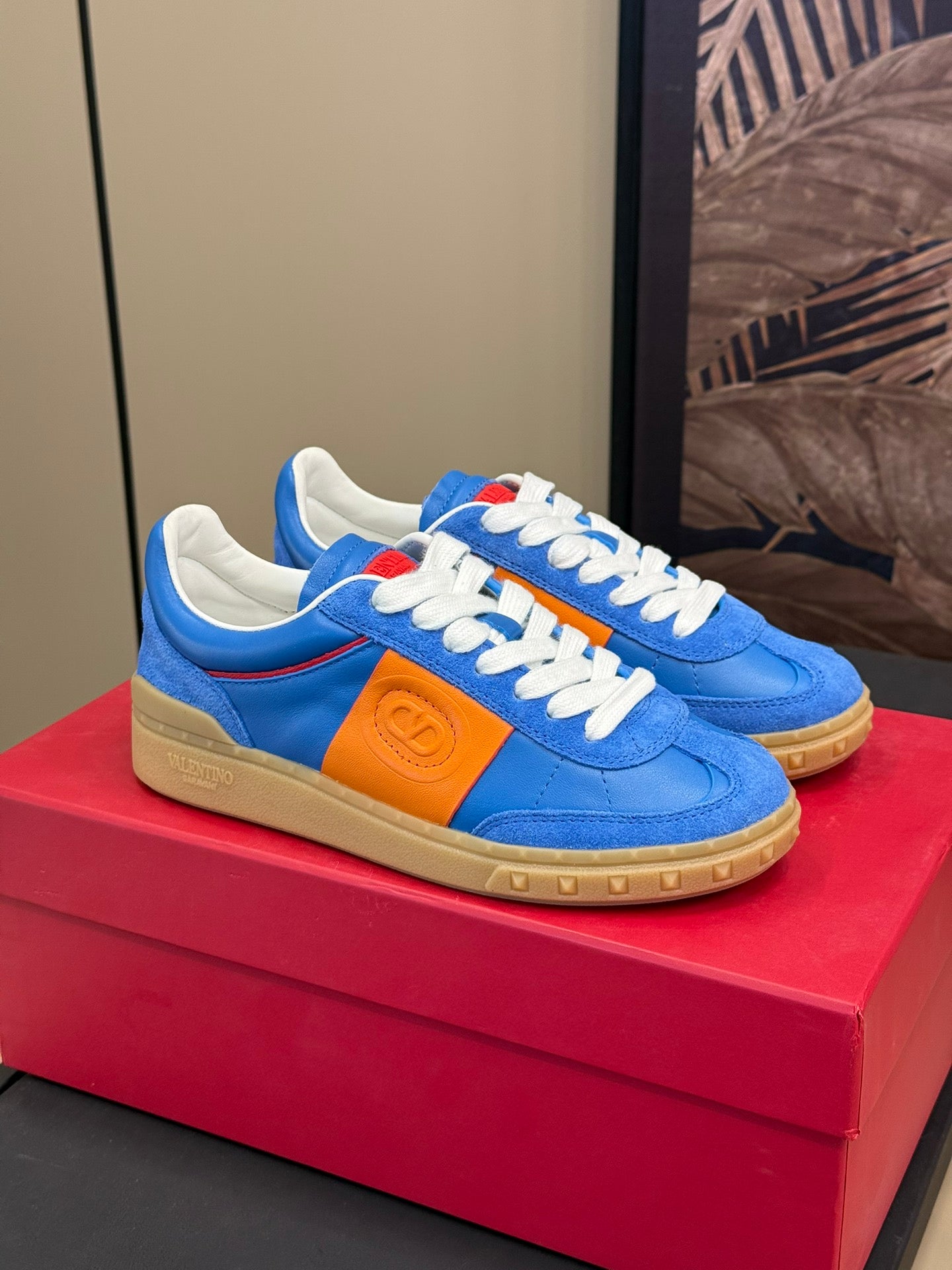 Upvillage Trainer In Blue Mix Orange  Suede With Laminated Calfskin  992730