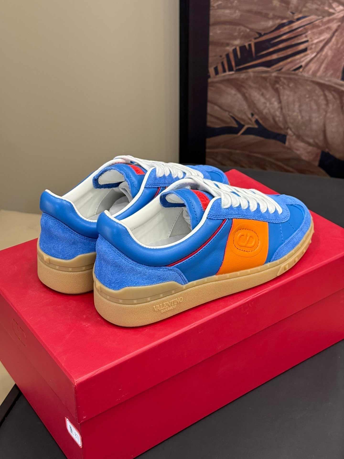 Upvillage Trainer In Blue Mix Orange  Suede With Laminated Calfskin  992730