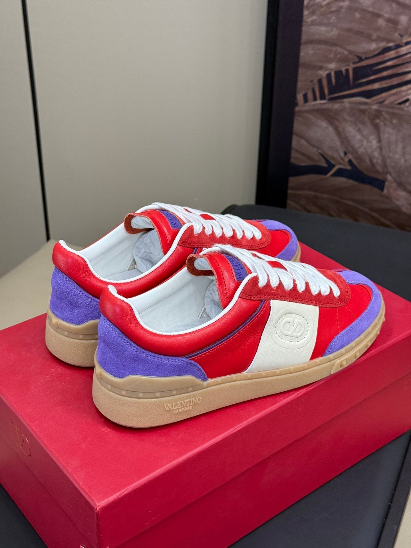 Upvillage Trainer In Red Mix Purple Laminated Calfskin With Suede 992732