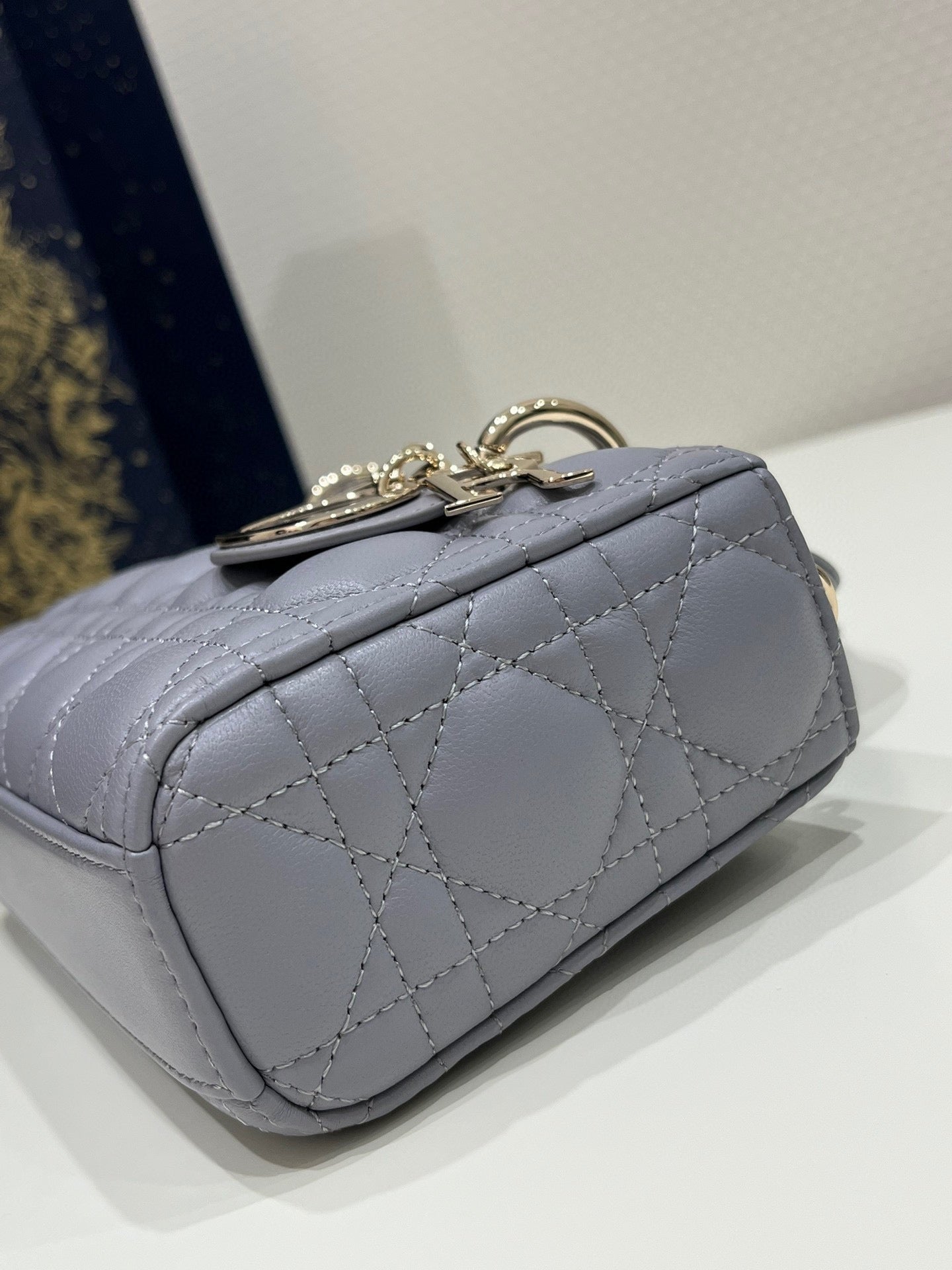 SMALL D-JOY BAG 22 IN GREY LAMBSKIN