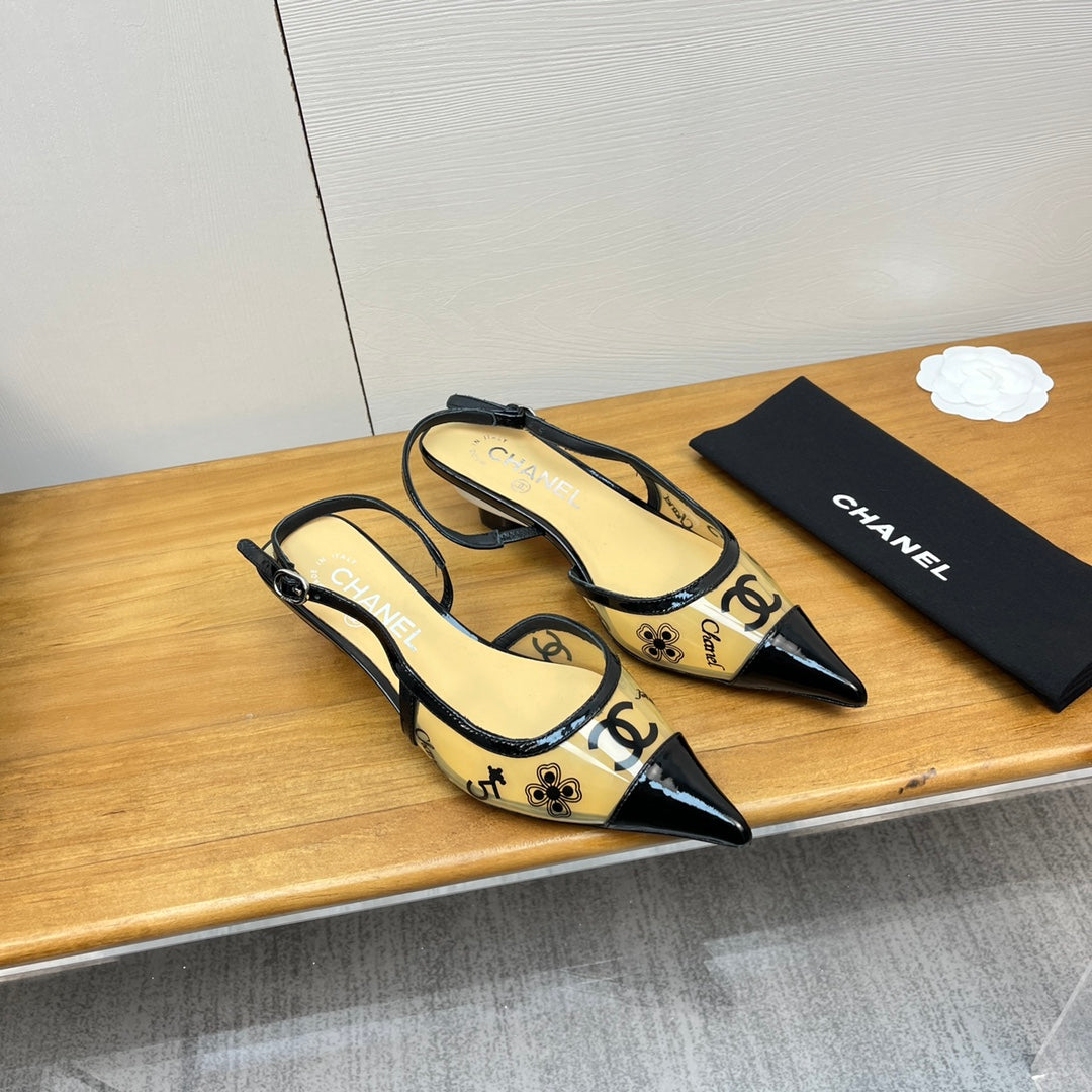 slingbacks 45 beige black pcv and calfskin