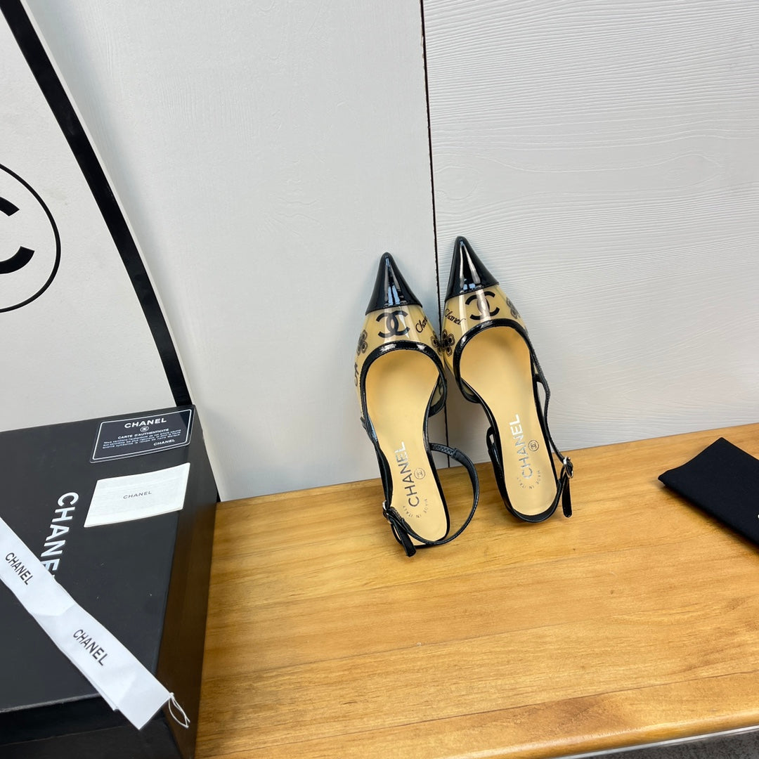 slingbacks 45 beige black pcv and calfskin