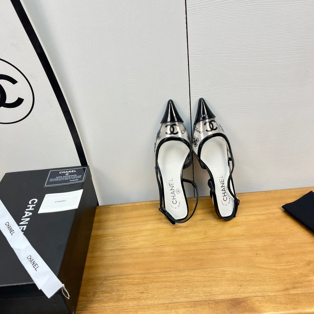 slingbacks 45 white black pcv and calfskin