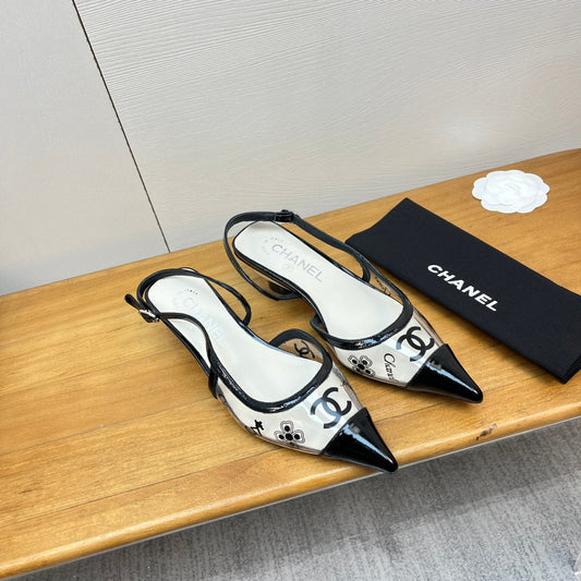 slingbacks 45 white black pcv and calfskin