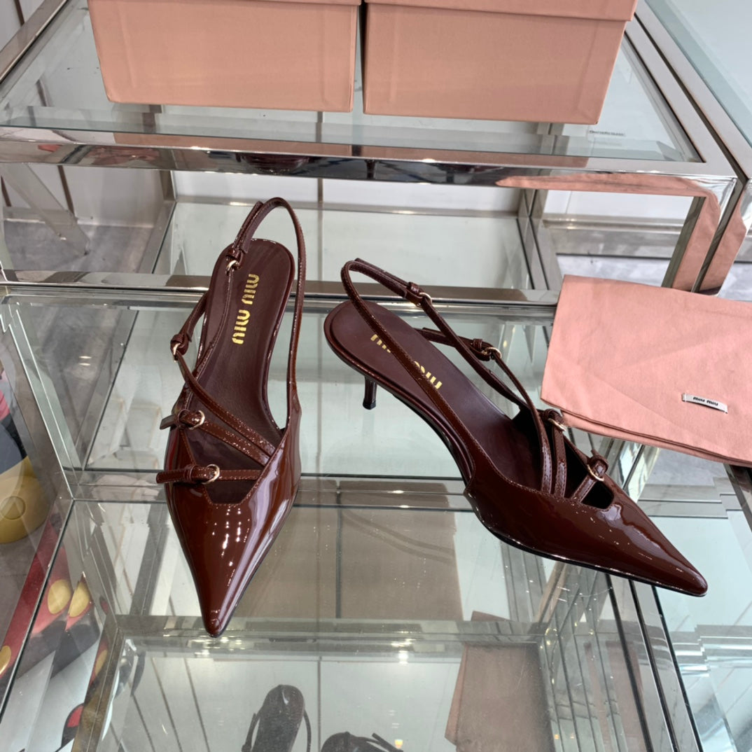 miu slingback pumps 50 brown patent calfskin with bukle