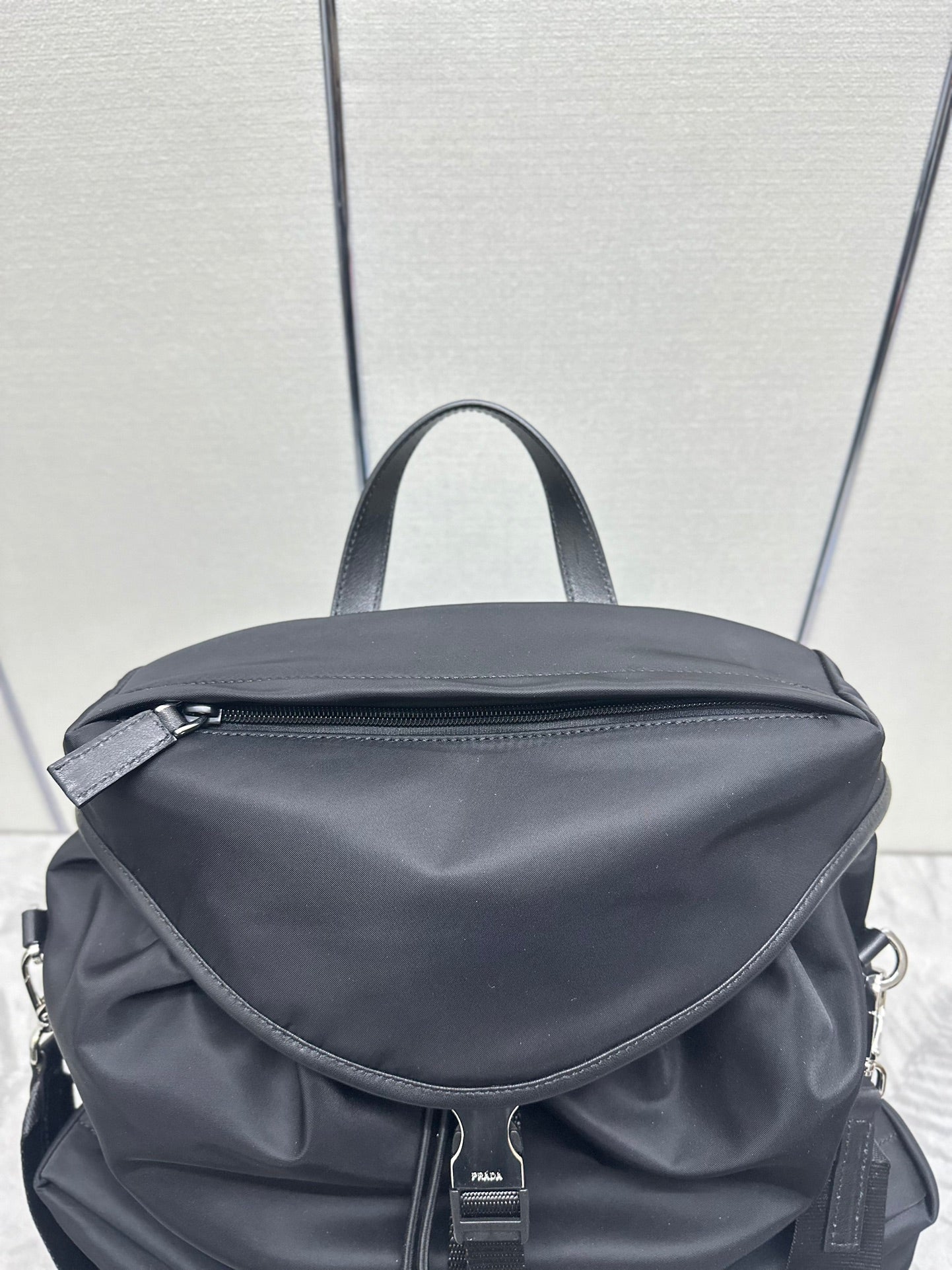 TRIANGLE LOGO BACKPACK 42 IN BLACK RE-NYLON