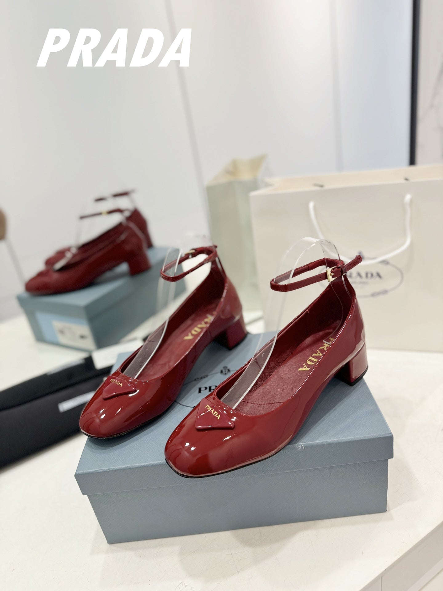 Pra Pumps 40 Square Sole Wine Patent Leather