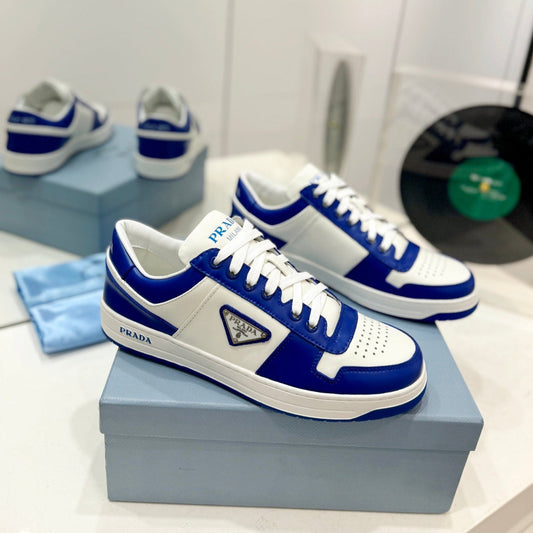 PRA DOWNTOWN NAPPA SNEAKERS WHITE AND COBALT CALFSKIN