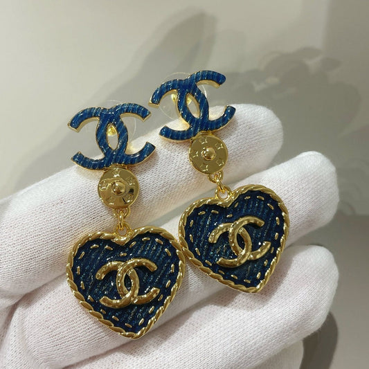 cc heart blue denim drop earrings