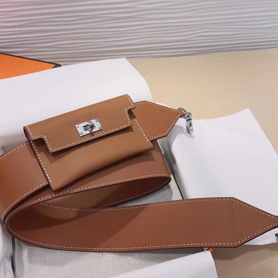 kelly pocket 50mm brown epsom silver hardware shoulder strap