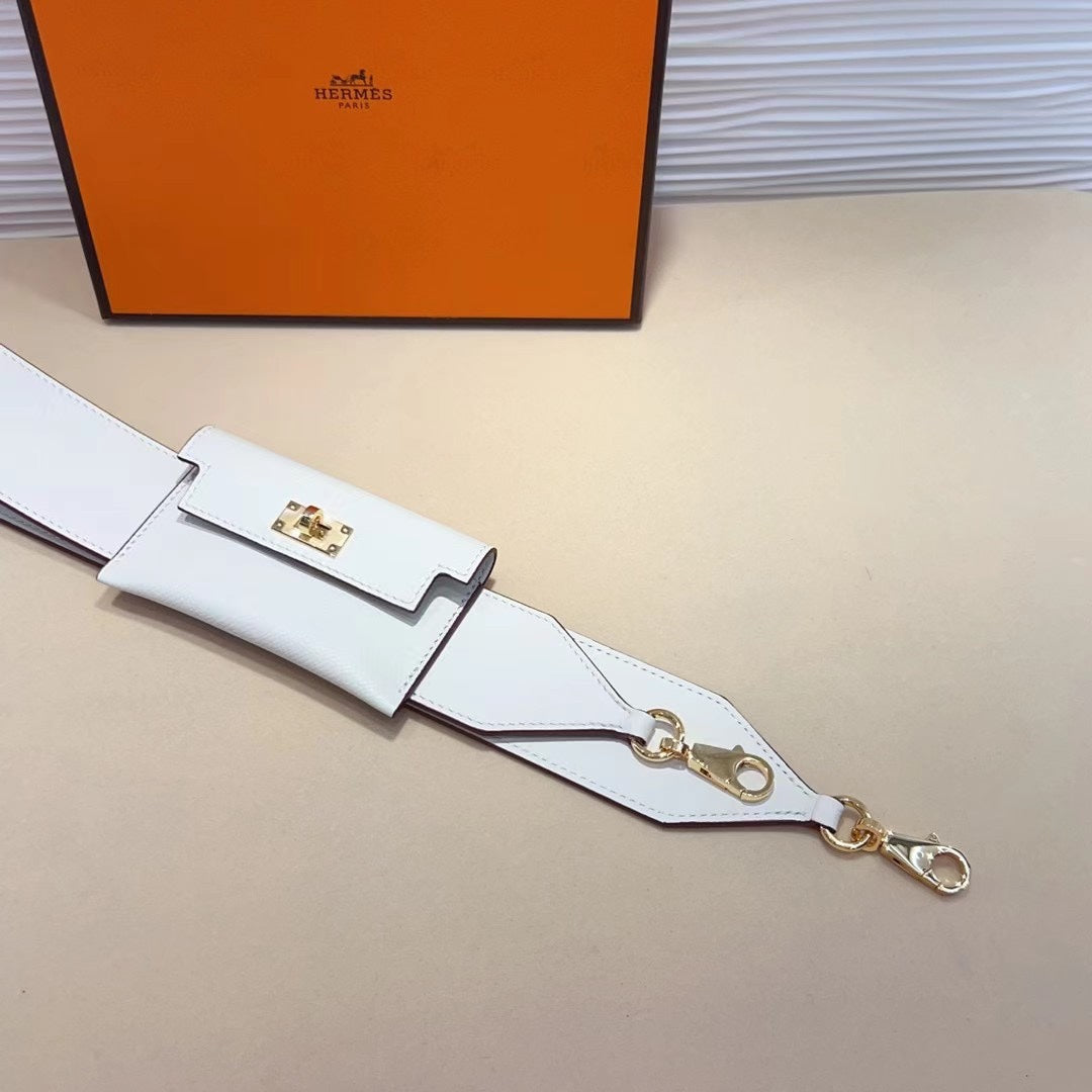 kelly pocket 50mm white epsom gold hardware shoulder strap