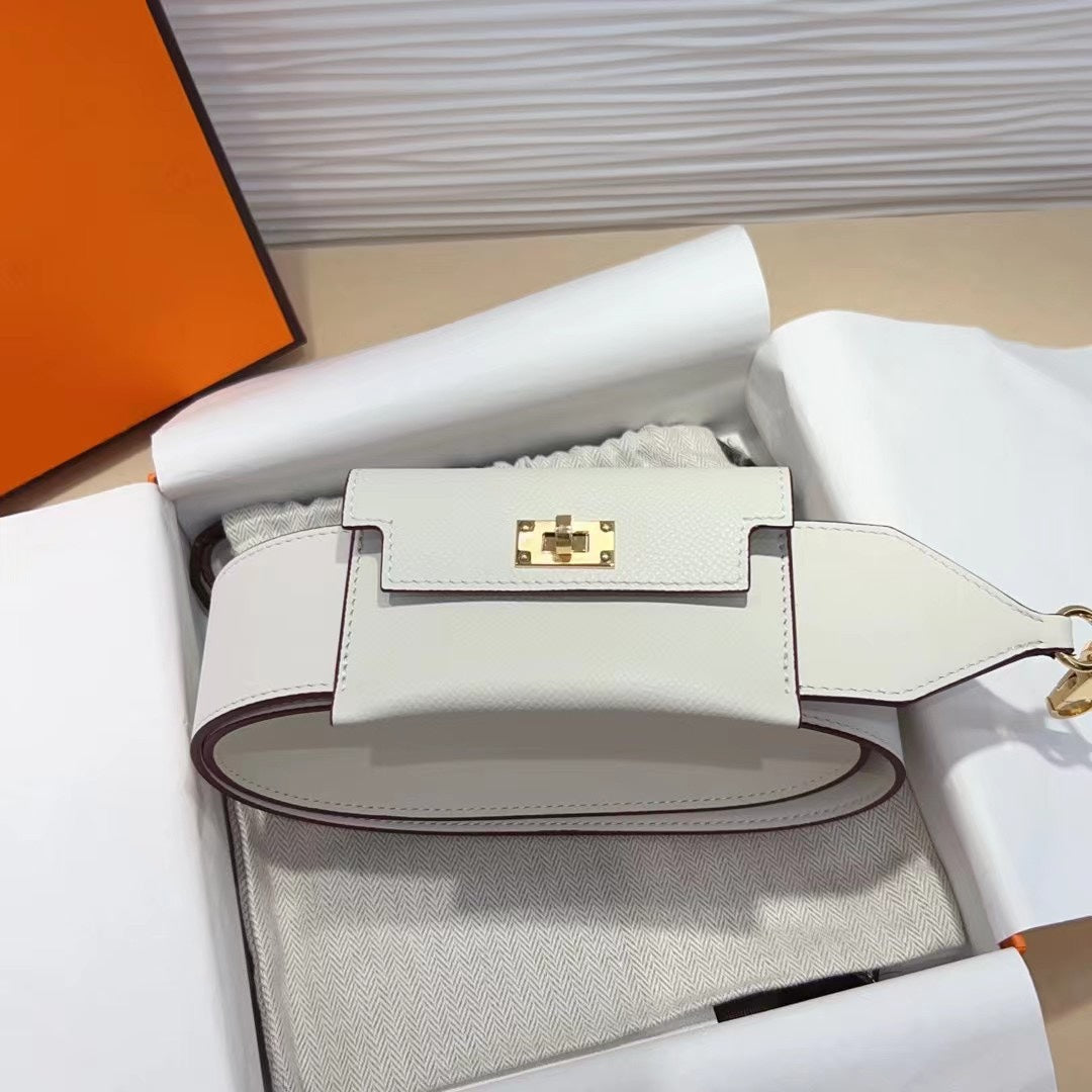 kelly pocket 50mm white epsom gold hardware shoulder strap