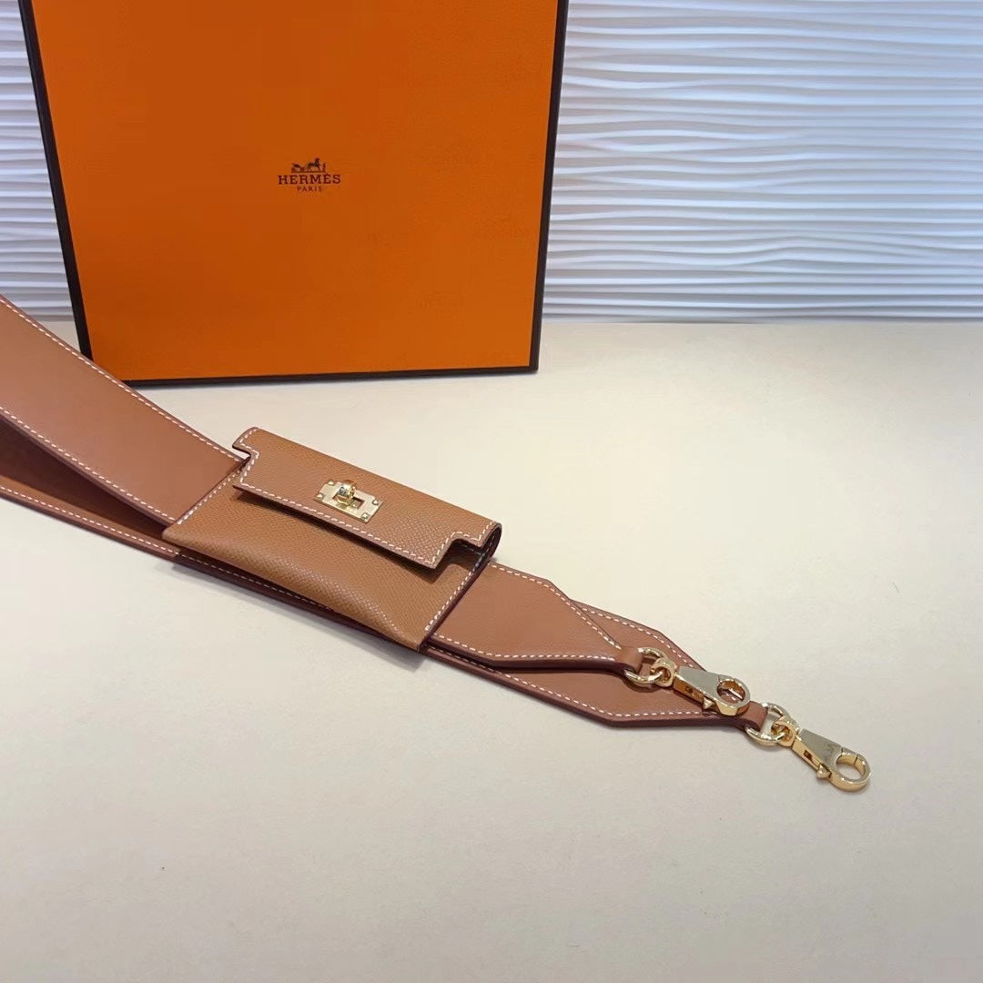 kelly pocket 50mm brown epsom gold hardware shoulder strap