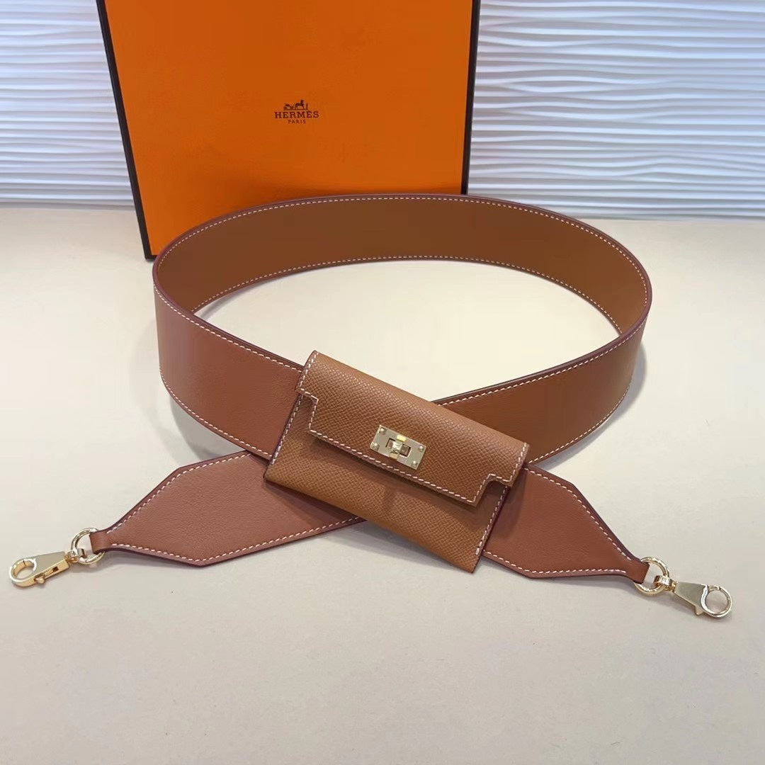 kelly pocket 50mm brown epsom gold hardware shoulder strap