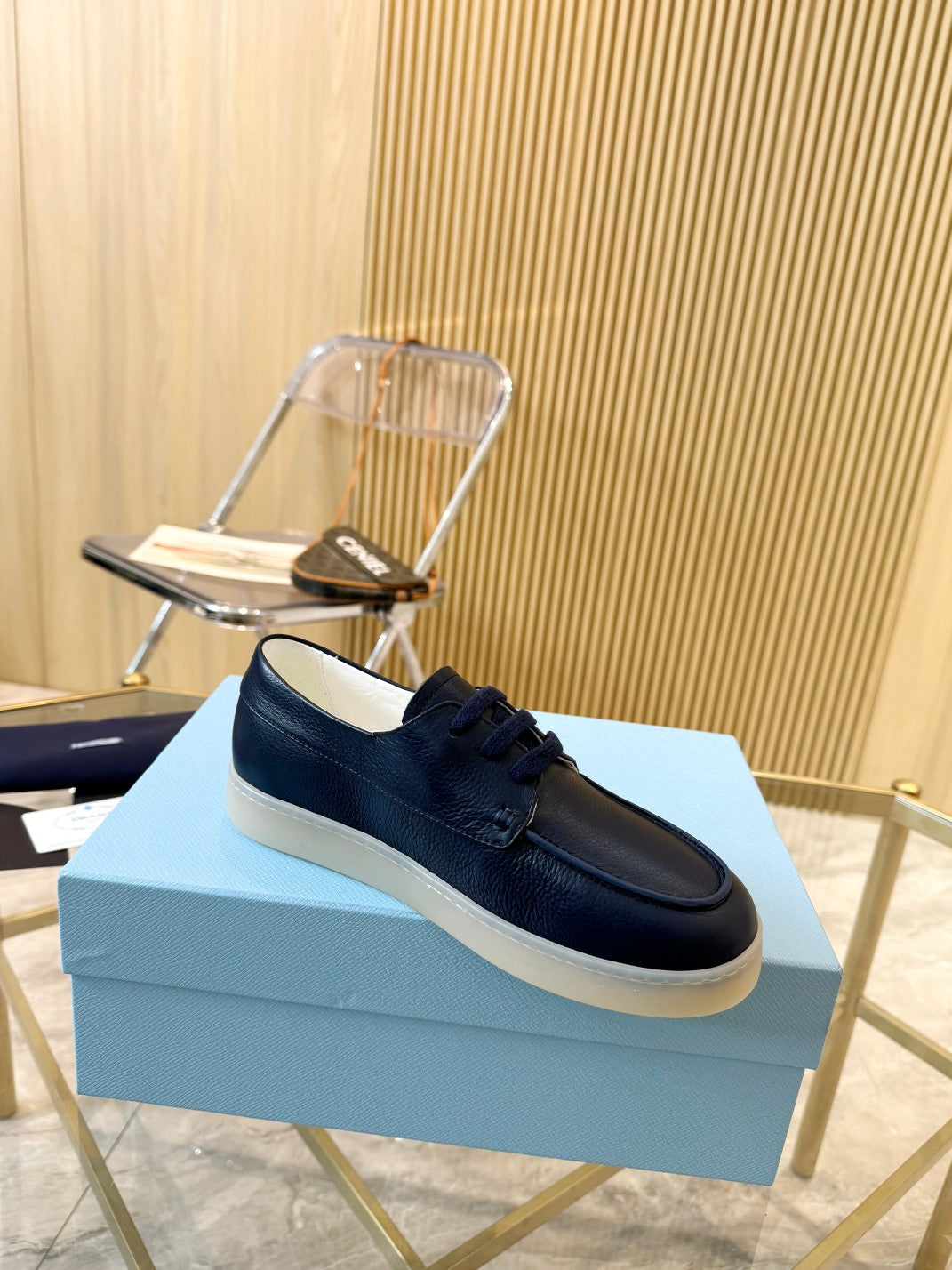 PRA LACE-UP SHOES NAVY BLUE CALFSKIN