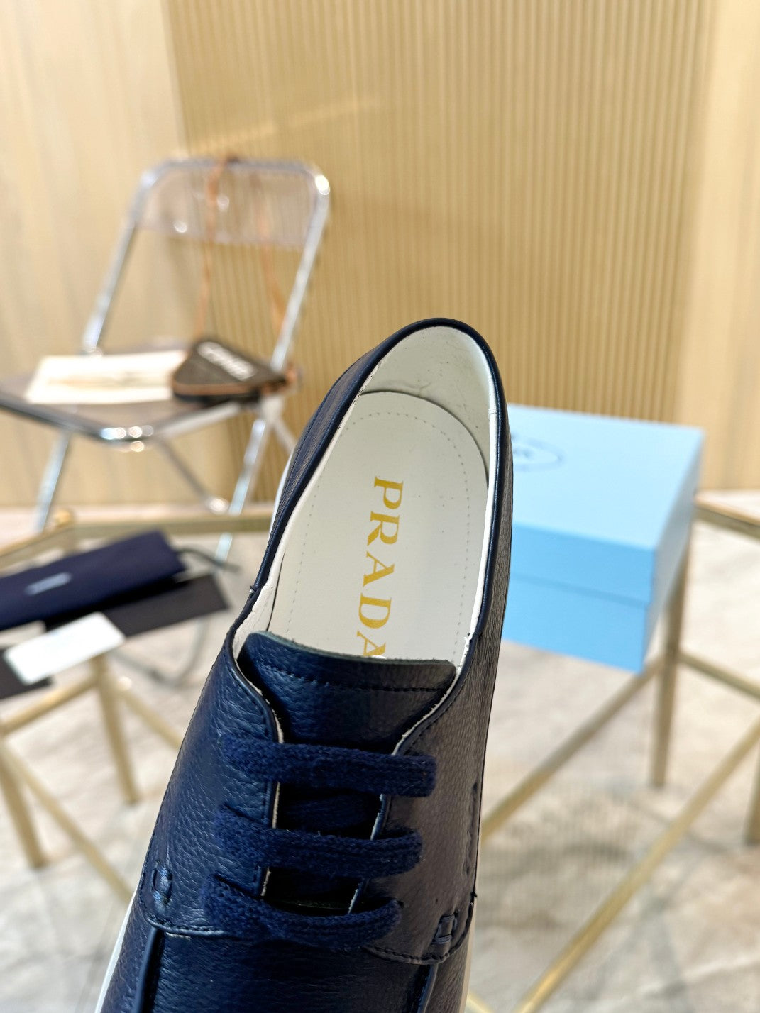 PRA LACE-UP SHOES NAVY BLUE CALFSKIN