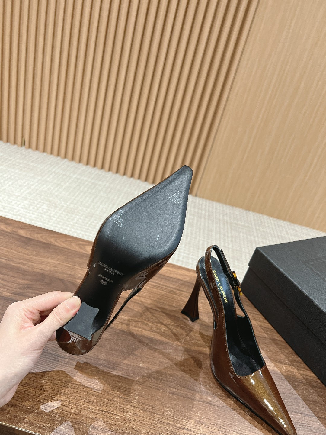 SL DUNE SLINGBACK PUMPS COPPER POLISHED CALFSKIN