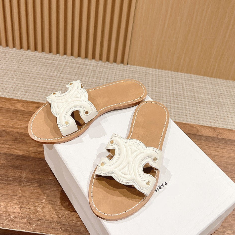 mule triomphe white brown calfskin