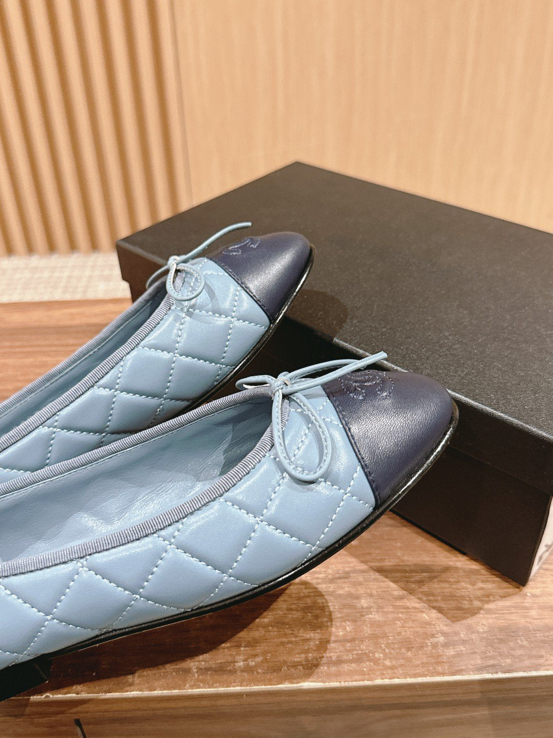 ballet flat baby blue quilted lambskin