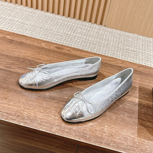 ballet flat silver metalic calfskin