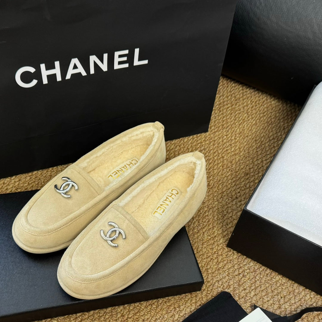 CC Flat Moccasins Beige Suede And Wool