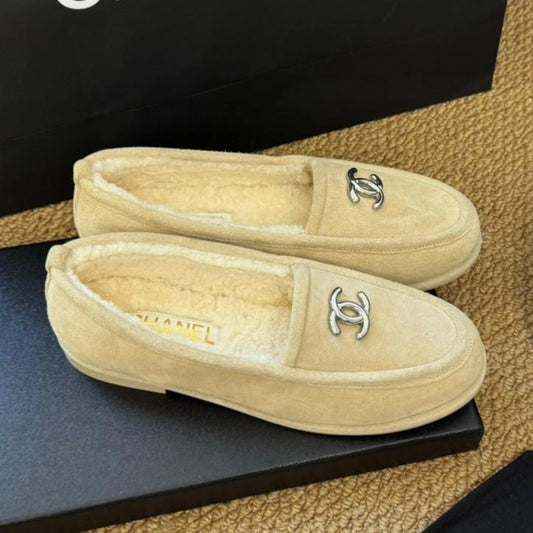 CC Flat Moccasins Beige Suede And Wool