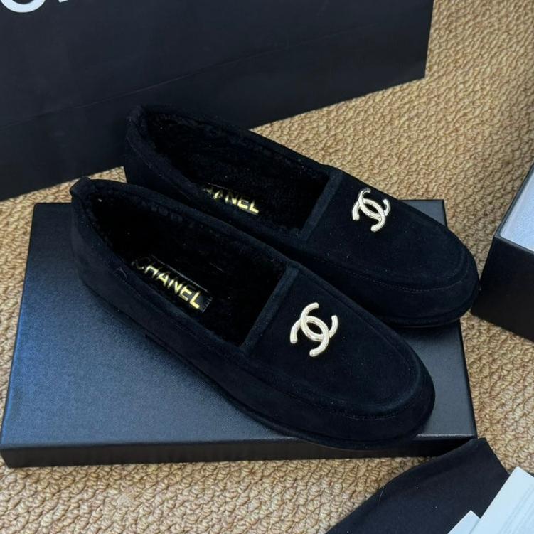 CC Flat Moccasins Black Suede And Wool